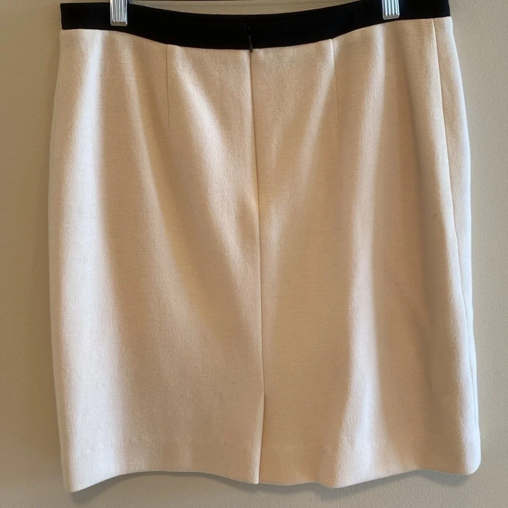 CARLISLE Wool Knit Midi Pencil Skirt Lined Cream Black Faux Pocket Accent 10